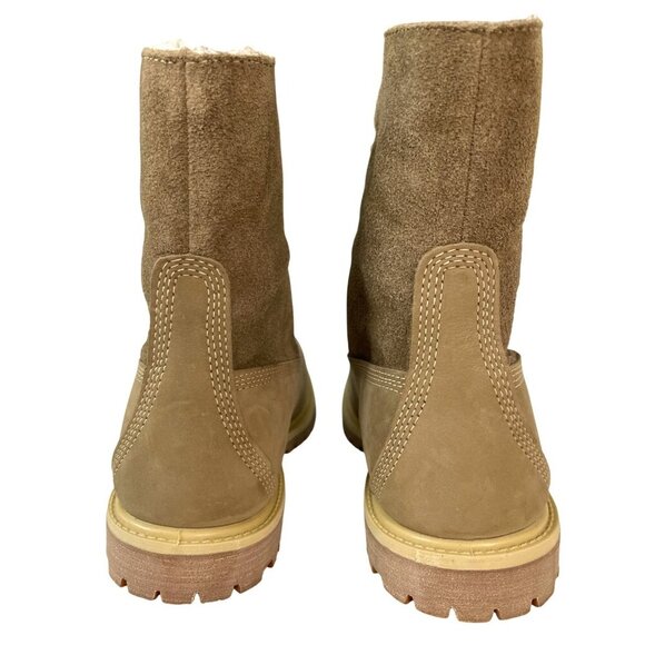 New Timberland Waterproof Taupe Suede Fold Down Teddy Fleece Boots Size 7 - Picture 4 of 10